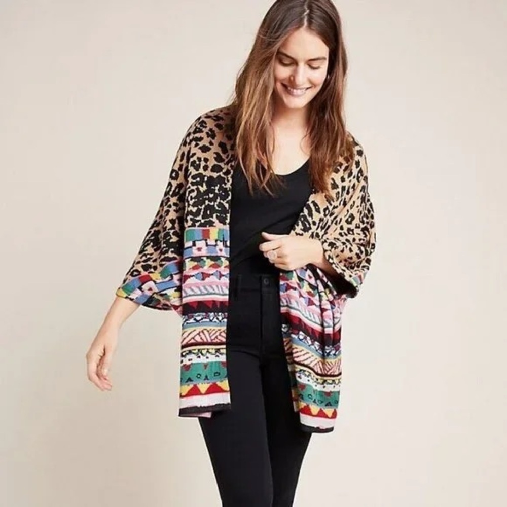 Anthropologie Aldomartins Annistyn Mixed Print Kimono Cardigan One Size